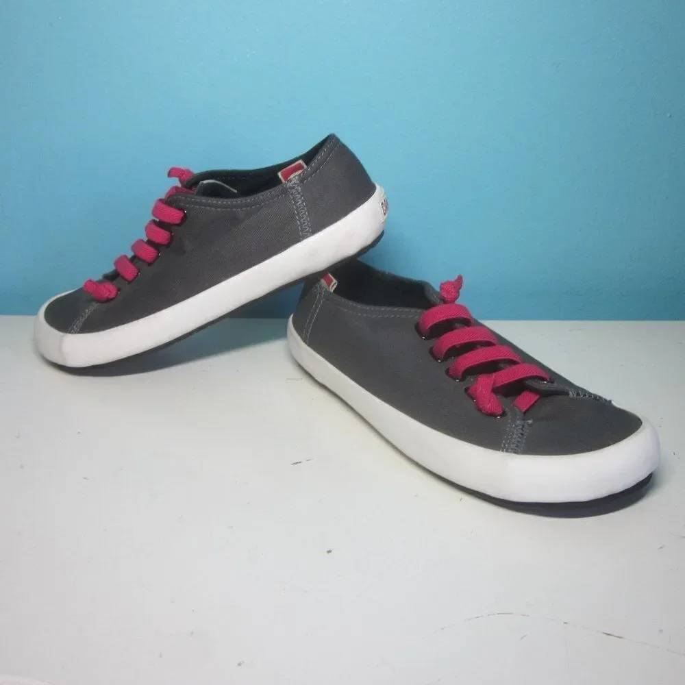 Camper Peu Unisex Size 36 Womens 5.5 Gray Canvas Slip On Sneakers Pink Laces